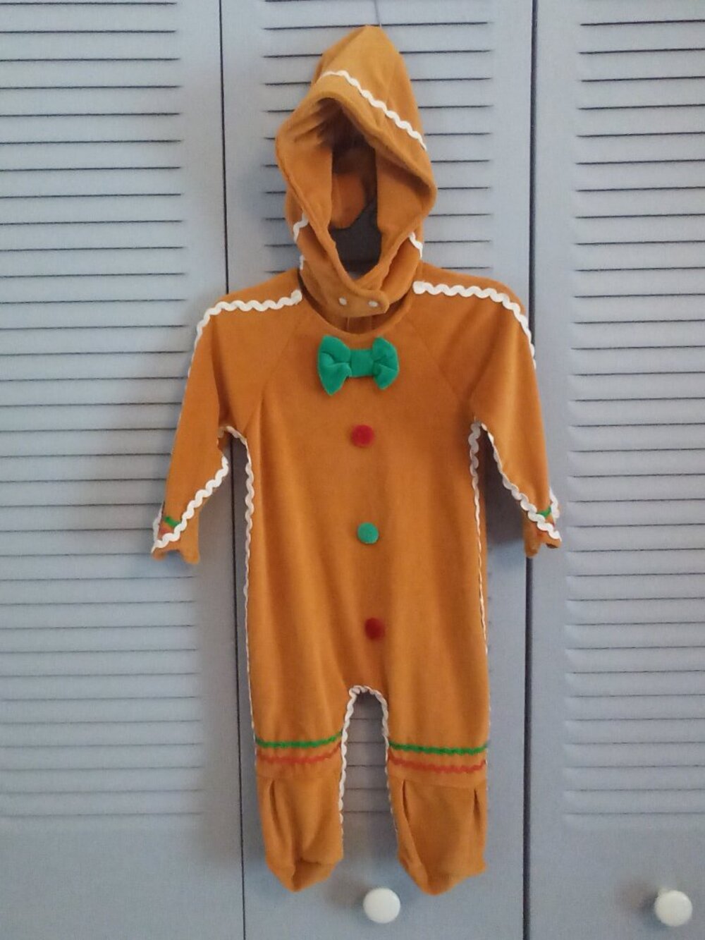6-12 MONTHS 2-PIECE GINGERBREAD UNISEX COSTUME HOOD FOOTED HALLOWEEN 90% COTTON